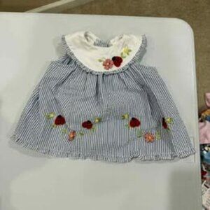 LITTLE BITTY TODDLER DRESS 6/9 LIGHT BLUE/WHITE WITH FLOWERS AND LADYBUGS
